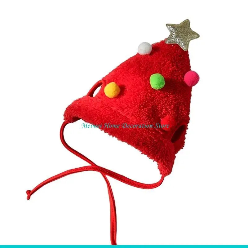 Christmas Tree Hat for Dog Hat Holiday Pompoms Headwear Costume Headwear Dog Cats Christmas Props for Dog Cats
