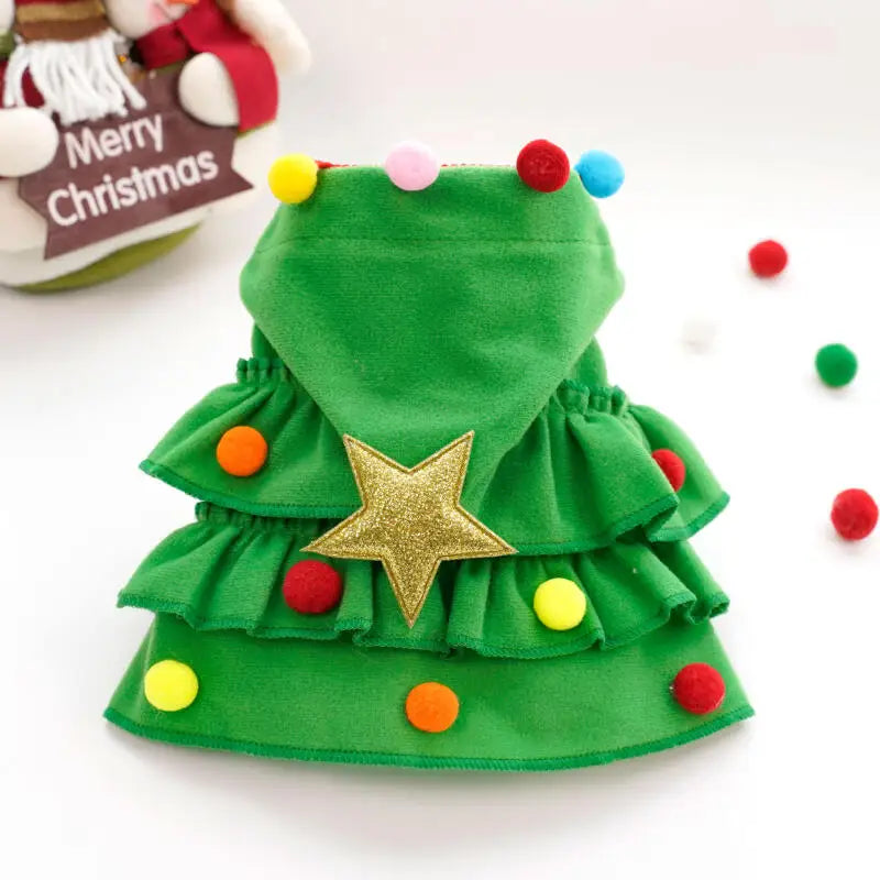 2025 Christmas Cat Dog Winter Warm Cloak Christmas Tree Shape Red Green Party Outfit For Puppy Kitten Transformation Apparel