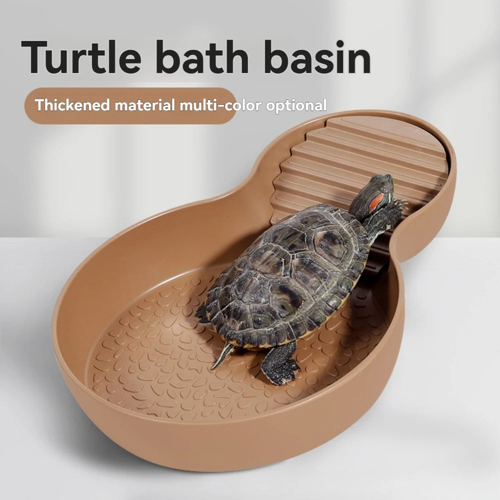 Turtles Bathing Pool Water Bowl with Slip Proof 35x28.50cm Friendly Habitat with Steps for Reptiles Resting and Soaking