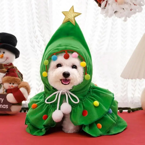 2025 Christmas Cat Dog Winter Warm Cloak Christmas Tree Shape Red Green Party Outfit For Puppy Kitten Transformation Apparel