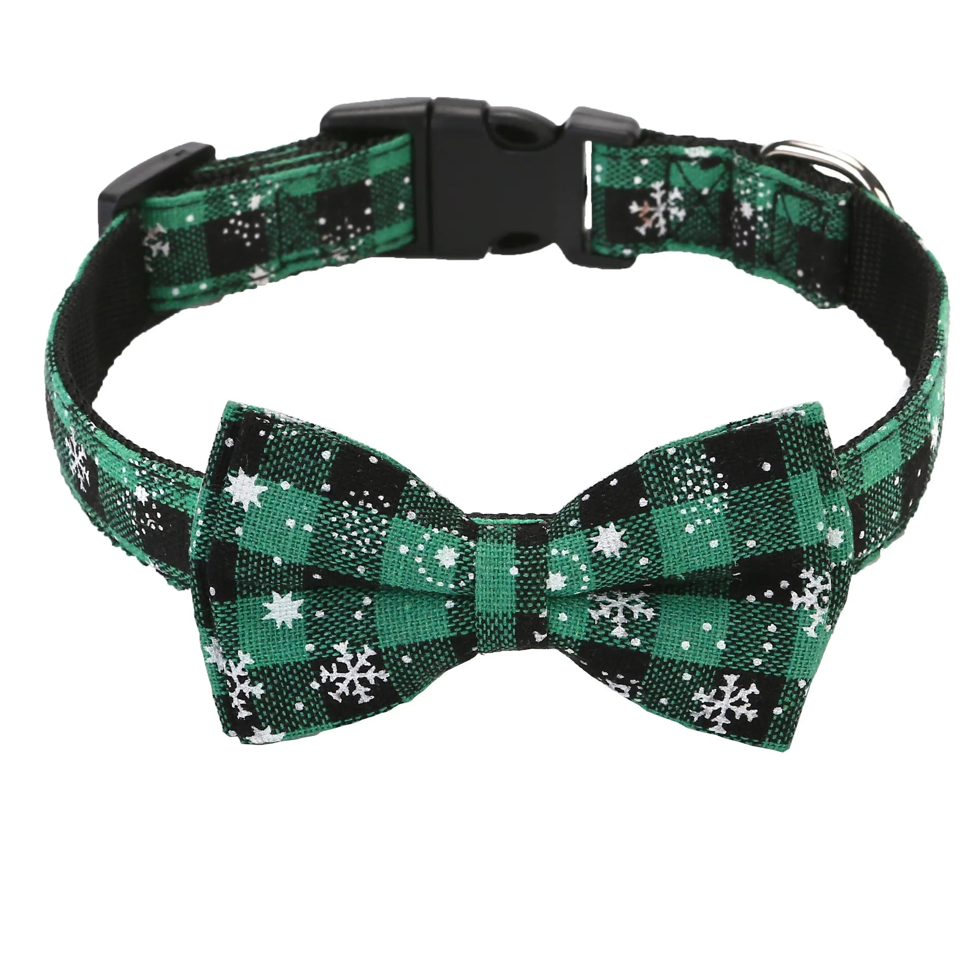 Christmas Dog Collar with Bow Tie, Classic Plaid Red Green Dog Collars with Removable Bowtie Christmas Collars for Large Dogs
