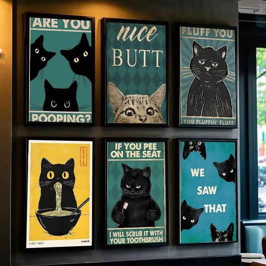 Black Cat Art Poster Wall Decor