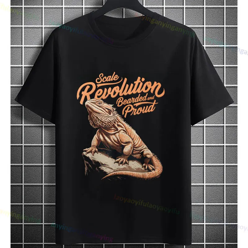 Men's "Bruh" Bearded Dragon Graphic T-Shirt Pure Cotton Short-sleeve Humor Style Tee Perfect Gift for Reptile Lovers