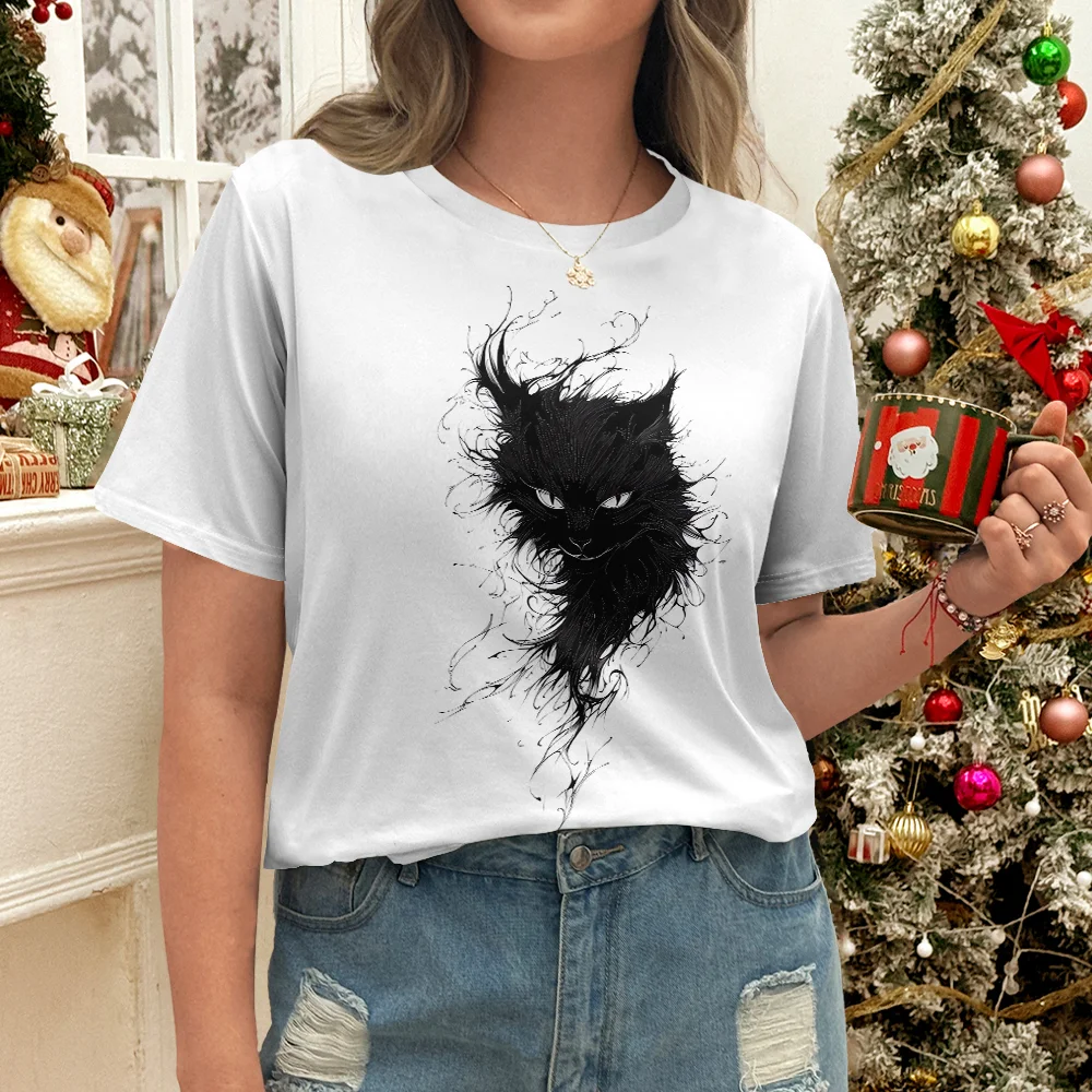 Black Cat Print T-Shirt