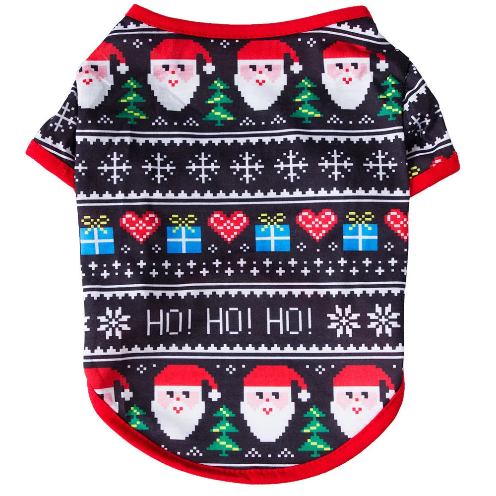 Christmas Dog Cat T-Shirt Cute Holiday Print Pet Clothes for Small Dogs, Teddy, Cats - Festive Xmas Apparel Supplies Dog Hoodies
