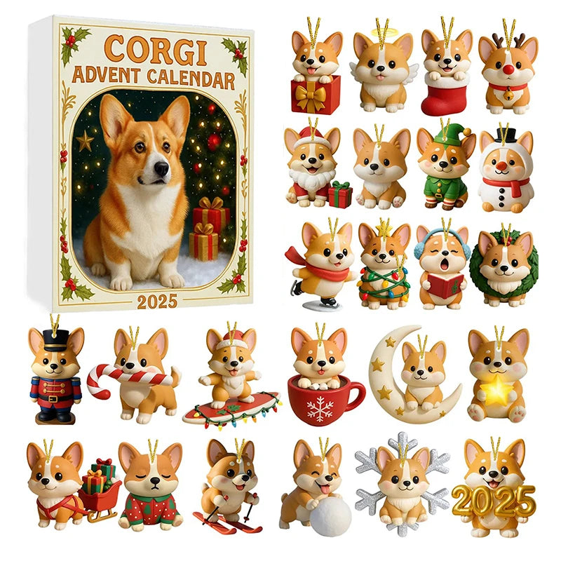 2025, 24 Days Countdown With Cute Corgi Mini Ornaments, Dog-Themed Christmas Decoration Set For Home Décor
