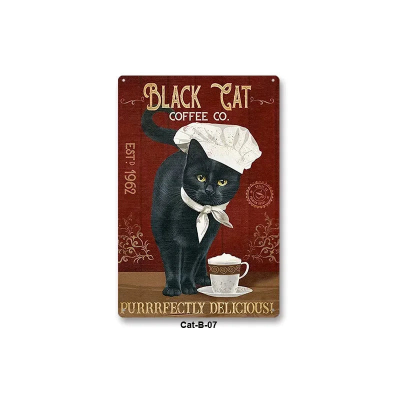 Black Cat Art Decor Home Metal Tin Sign