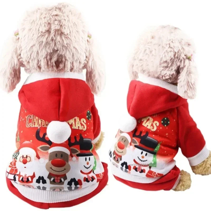 Christmas Dog Costume Festive Red Hoodie with Antlers Pet Outfit Winter Cozy Coat for Small Puppy Chihuahua Yorkshire