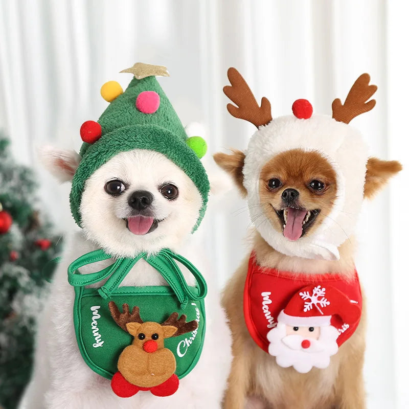 Christmas Santa Hat Dog Christmas Outfit Costume Hat and Scarf Winter Pet Accessory for Small Medium Large Dog