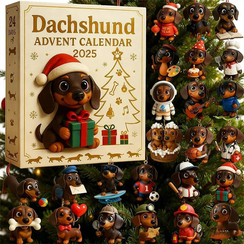 2025 Dachshund Advent Calendar 24 Days Christmas Countdown Cute Acrylic Holiday Tree Decoration for Dog Lovers