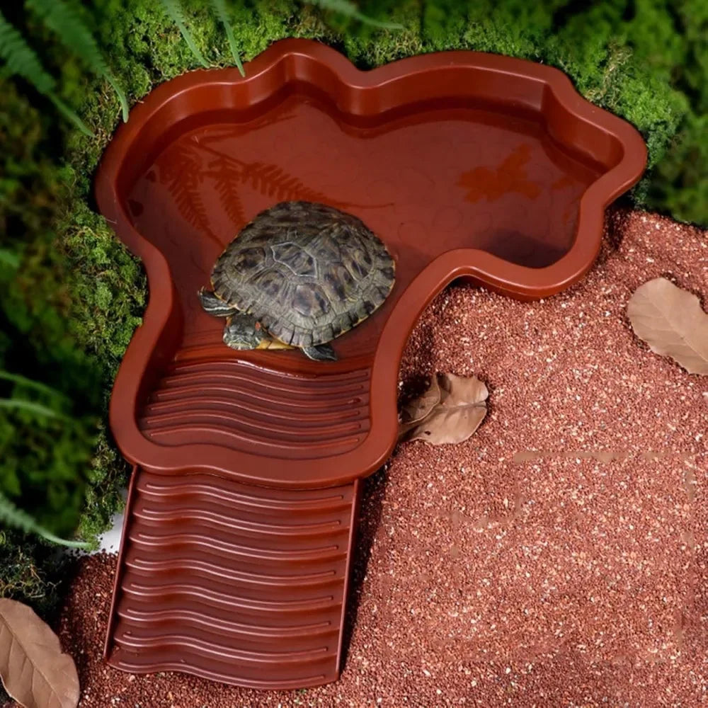 Turtles Bathing Pool Water Bowl with Slip Proof 35x28.50cm Friendly Habitat with Steps for Reptiles Resting and Soaking