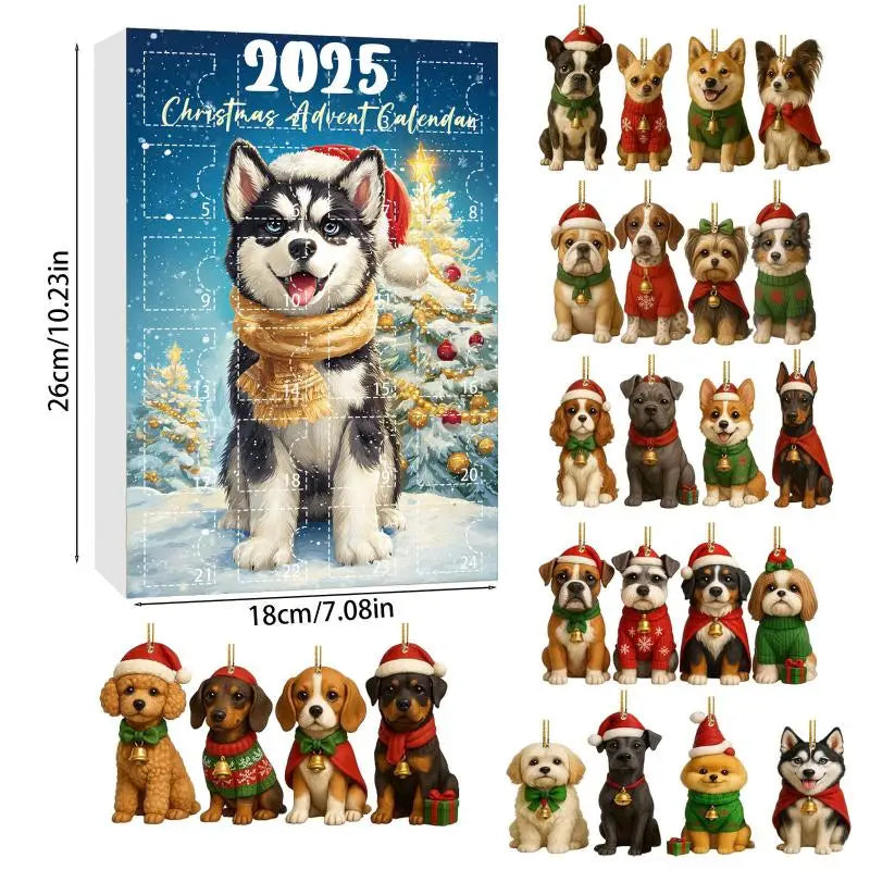 Christmas Advent Calendar 2025 for Dog Afficionados - 2D Acrylic Dog Tree Decorations, 24-Day Festive Countdown Treat