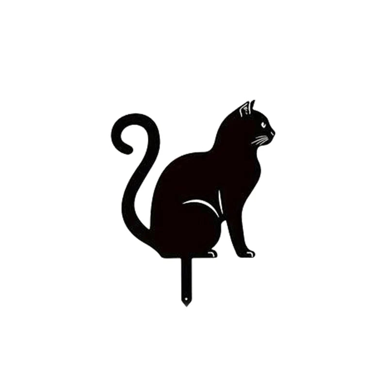 Black Cat Silhouette Garden Decorative Ground Plug Metal Handmade Artwork Outdoor Lawn Decoration