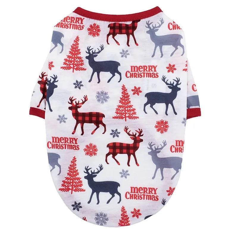 Christmas Dog Cat T-Shirt Cute Holiday Print Pet Clothes for Small Dogs, Teddy, Cats - Festive Xmas Apparel Supplies Dog Hoodies