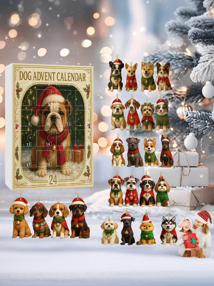 Christmas Advent Calendar 2025 for Dog Afficionados - 2D Acrylic Dog Tree Decorations, 24-Day Festive Countdown Treat