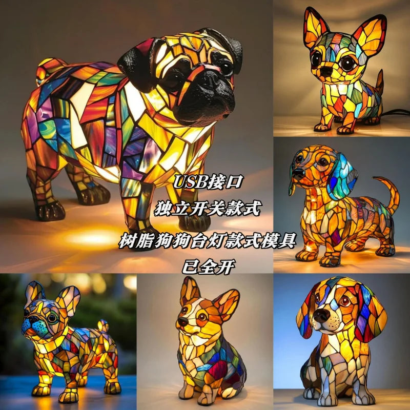Dog Resin LED Night Light Art Animal Statue Creative Home Desktop Decoration Ornament