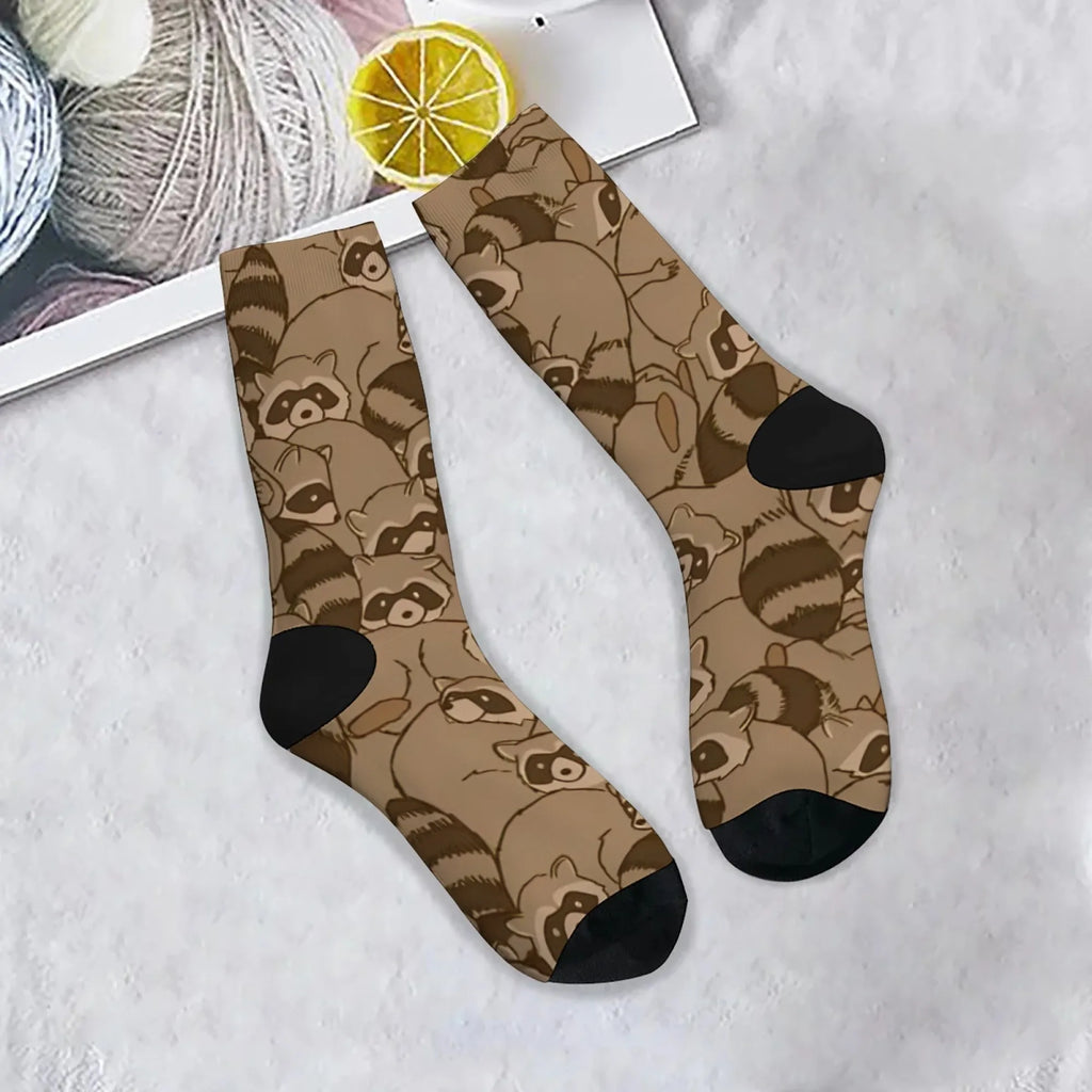 Cartoon Raccoon Theme Casual Socks Comfortable Breathable Non-slip Socks Novelty Harajuku Street Hip-Hop Crew Socks Unisex Gift