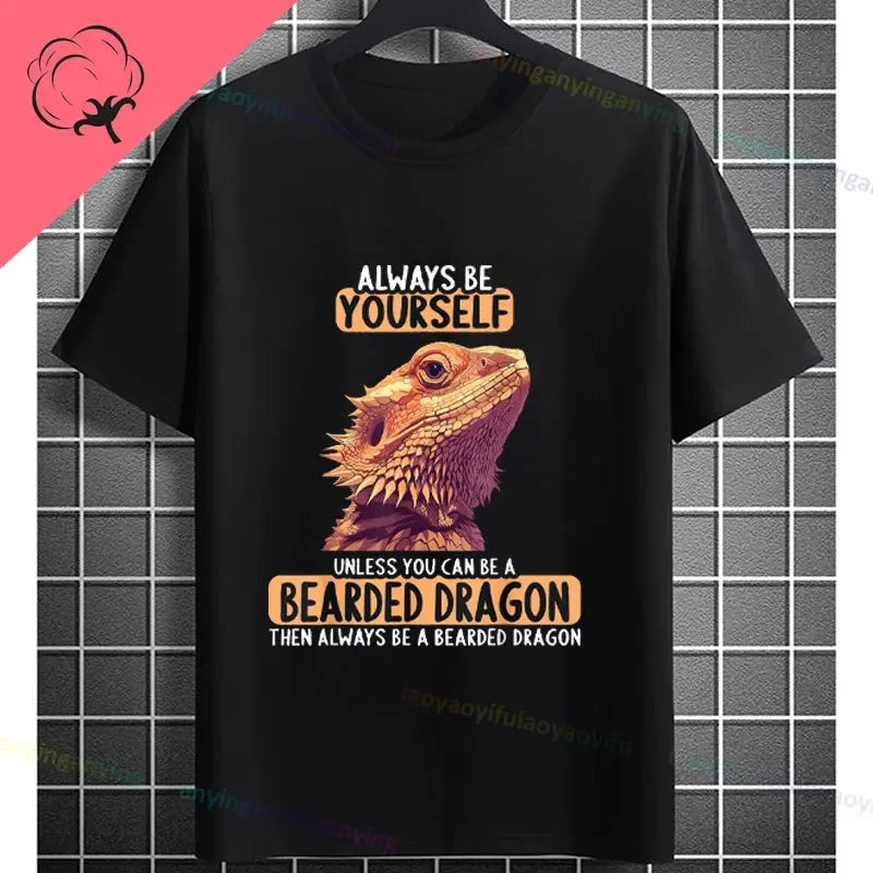 Men's "Bruh" Bearded Dragon Graphic T-Shirt Pure Cotton Short-sleeve Humor Style Tee Perfect Gift for Reptile Lovers