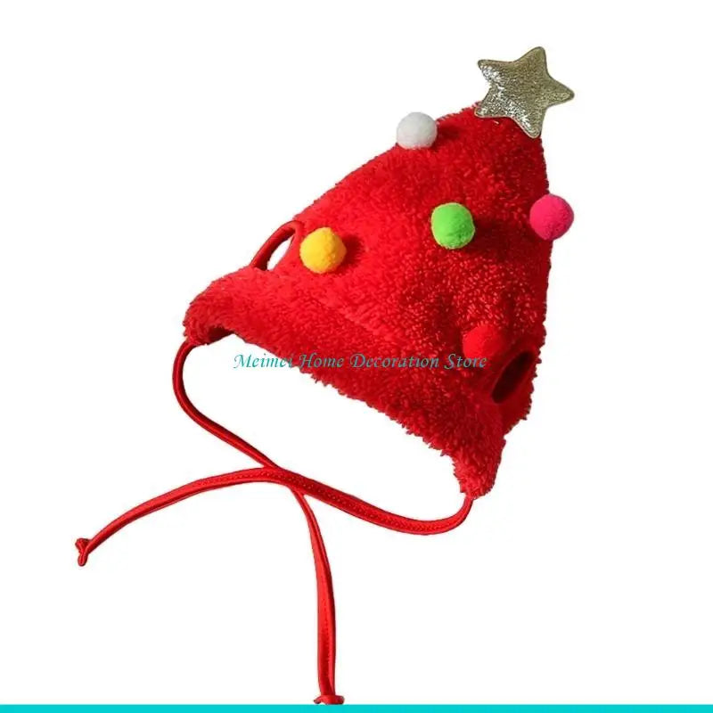 Christmas Tree Hat for Dog Hat Holiday Pompoms Headwear Costume Headwear Dog Cats Christmas Props for Dog Cats