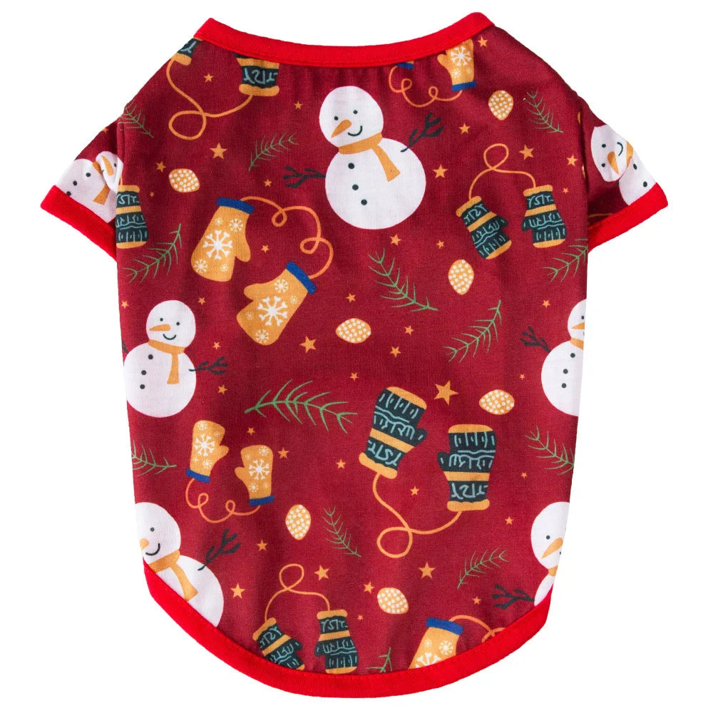 Christmas Dog Cat T-Shirt Cute Holiday Print Pet Clothes for Small Dogs, Teddy, Cats - Festive Xmas Apparel Supplies Dog Hoodies