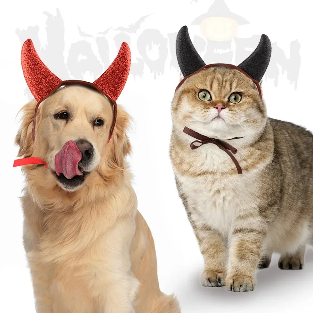 Halloween Dog Headband Pet Costume Cow Horns Funny Decorations Cat Headwear Halloween Pet Accessories Puppy Accessories