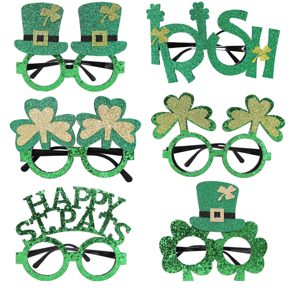 St. Patrick's Day Decorative Kids' Dress up Frame Green Hat Clover Plastic Glasses Frame 2025 Theme Irish Celebration Accessory