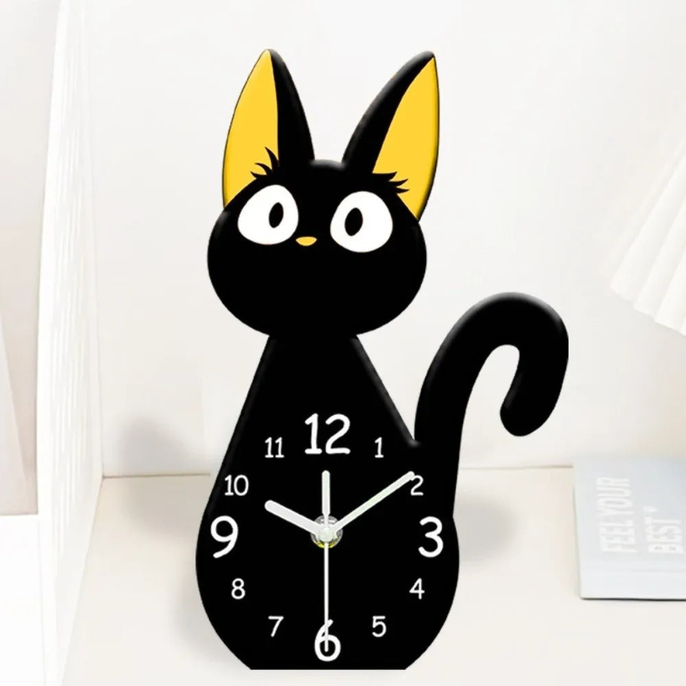 Cute Cartoon Black Cats Desk Clock Modern Decorative Table Clock Silent Acrylic Black Cat Ornament Office Decor