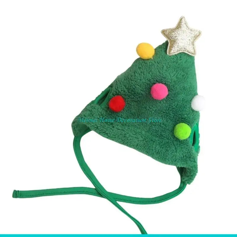 Christmas Tree Hat for Dog Hat Holiday Pompoms Headwear Costume Headwear Dog Cats Christmas Props for Dog Cats
