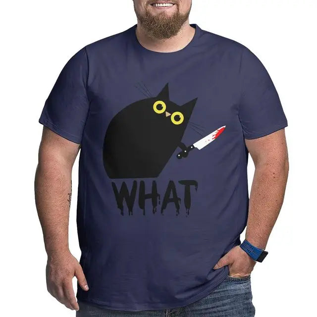 Cat What Murderous Black Cat With Knife T-Shirts for Men Kitten Lovers Cotton Big Tall Tees Short Sleeve T Shirt Big Size 6XL