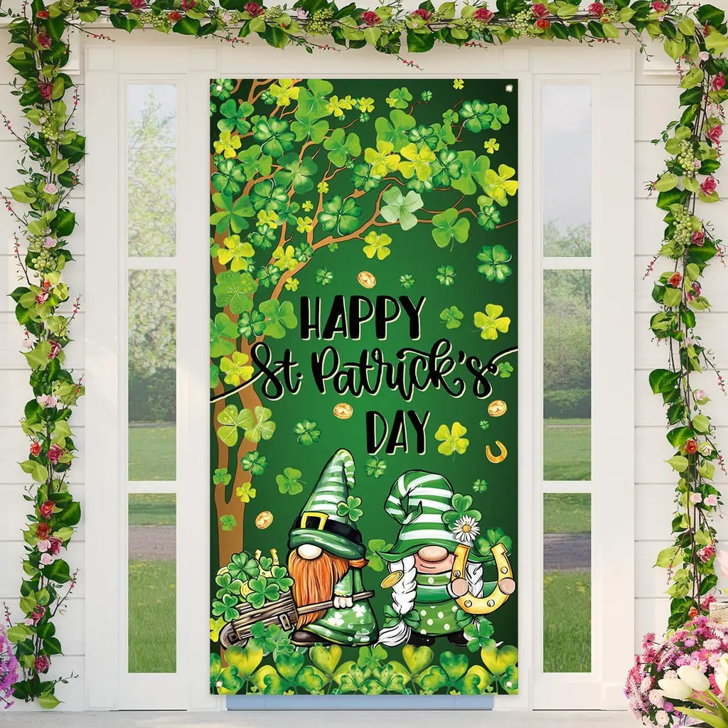 St Patricks Day Decorations Irish Shamrock Door Cover Saint Patricks Day Front Door Banner Welcome Sign St. Patrick's Day Decora