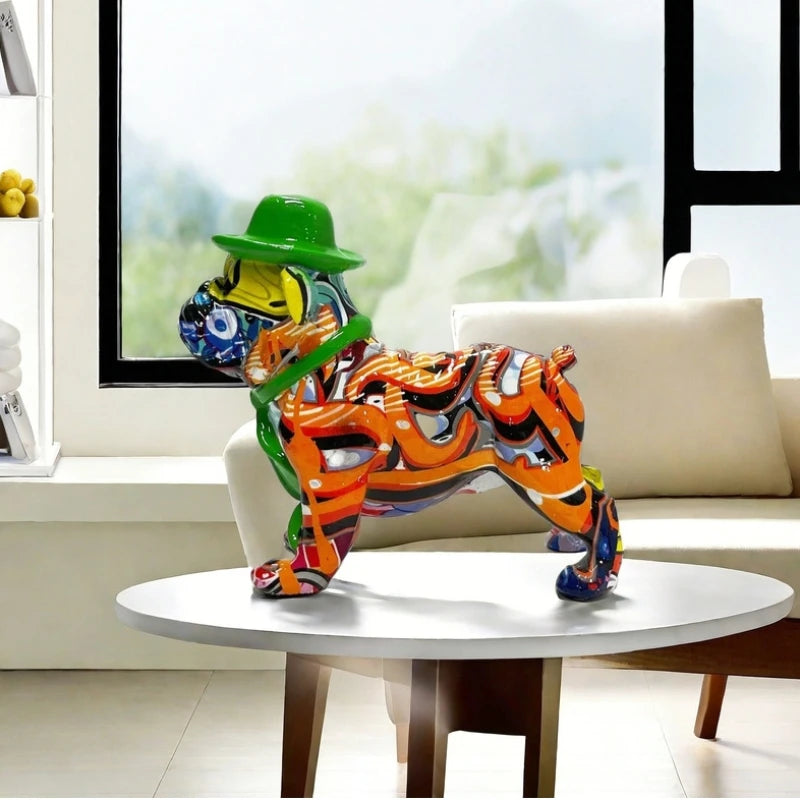 Resin French Bulldog Statue Animal Figurines Colorful Graffiti Doggy Sculpture Desktop Office Room Home Decor Friend's Gift