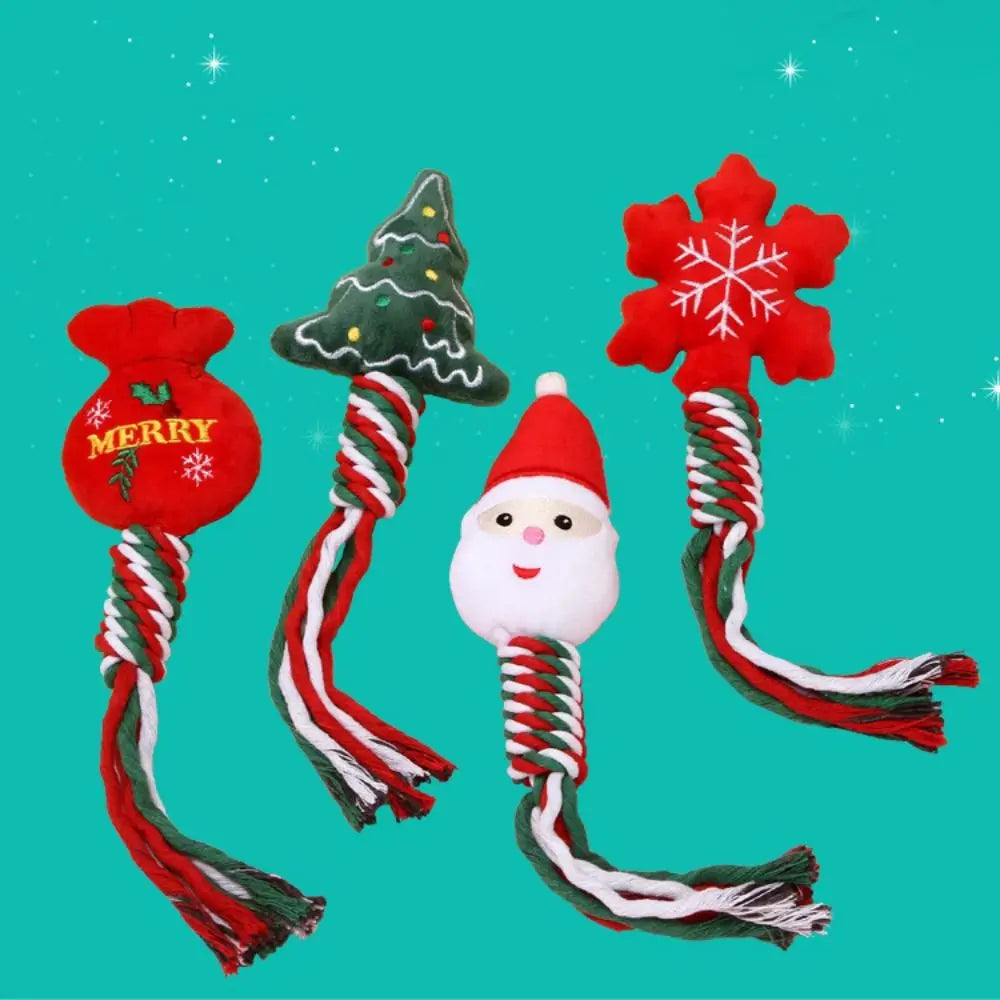 Snowman/Christmas Tree Christmas Dog Toys Plush Snowflake/Doughnut Shape Dog Squeakey Chew Toys Cotton Ropes Soft