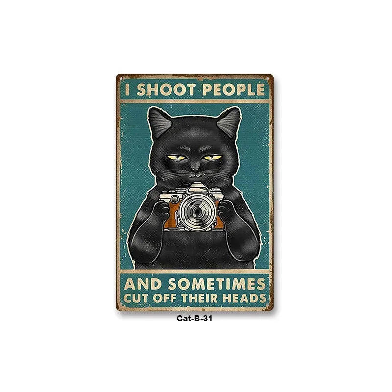 Black Cat Art Decor Home Metal Tin Sign