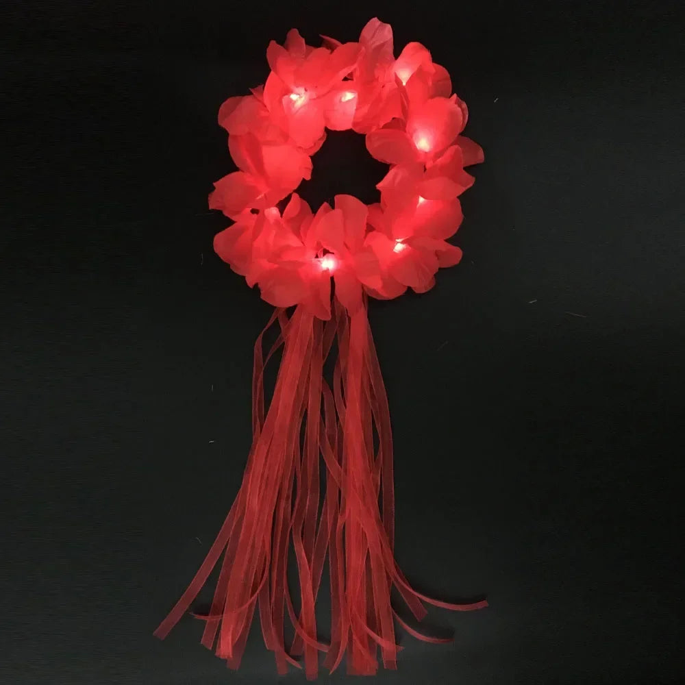 Hawaiian Lei Headband Light Up Flower Wreath Crown for Girl Women Holiday Party Birthday  Luminous Wedding Festival