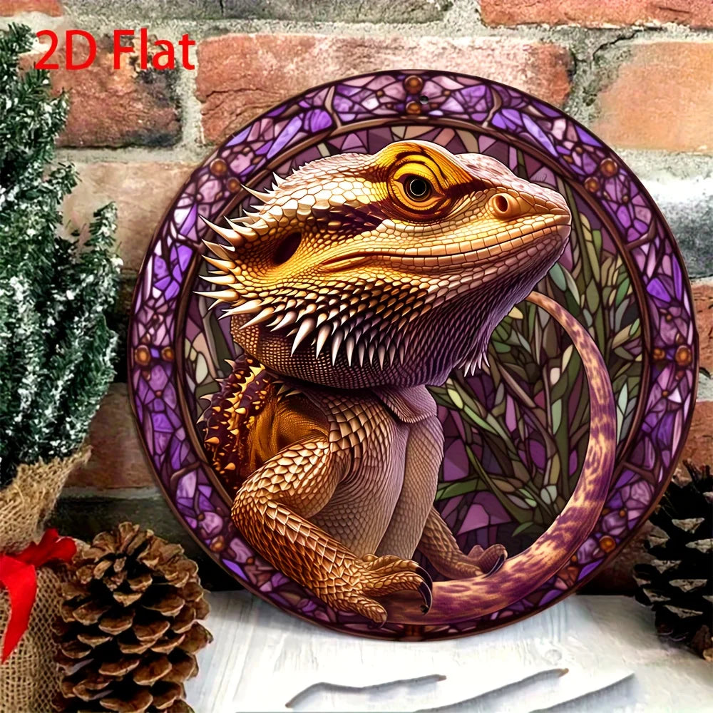 Reysun Bearded Dragon Wall Art 8x8 Inch Vintage Metal Farmhouse Decor Sculpture
