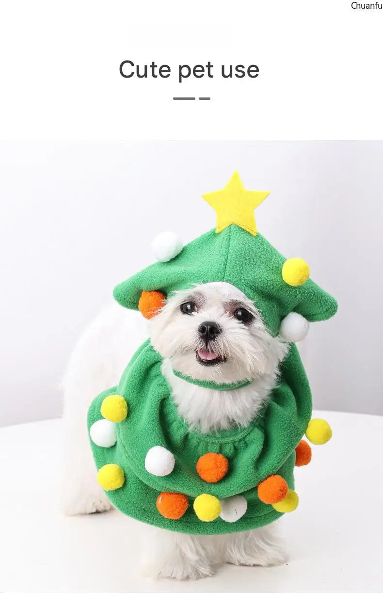 Christmas Pet Costume, Dog Cat Xmas Tree Outfit, Adjustable Warm Puppy Kitten Clothes, Hooded Pet Suit, Funny Festive Pet Dress