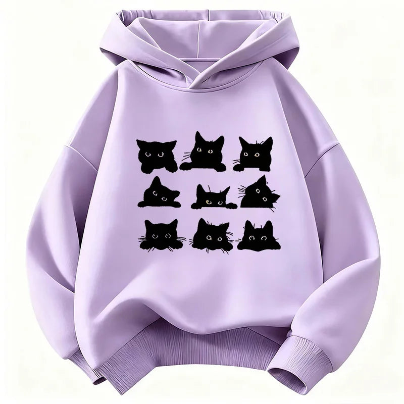 Cute Black Cat Graphic Kids Hoodies