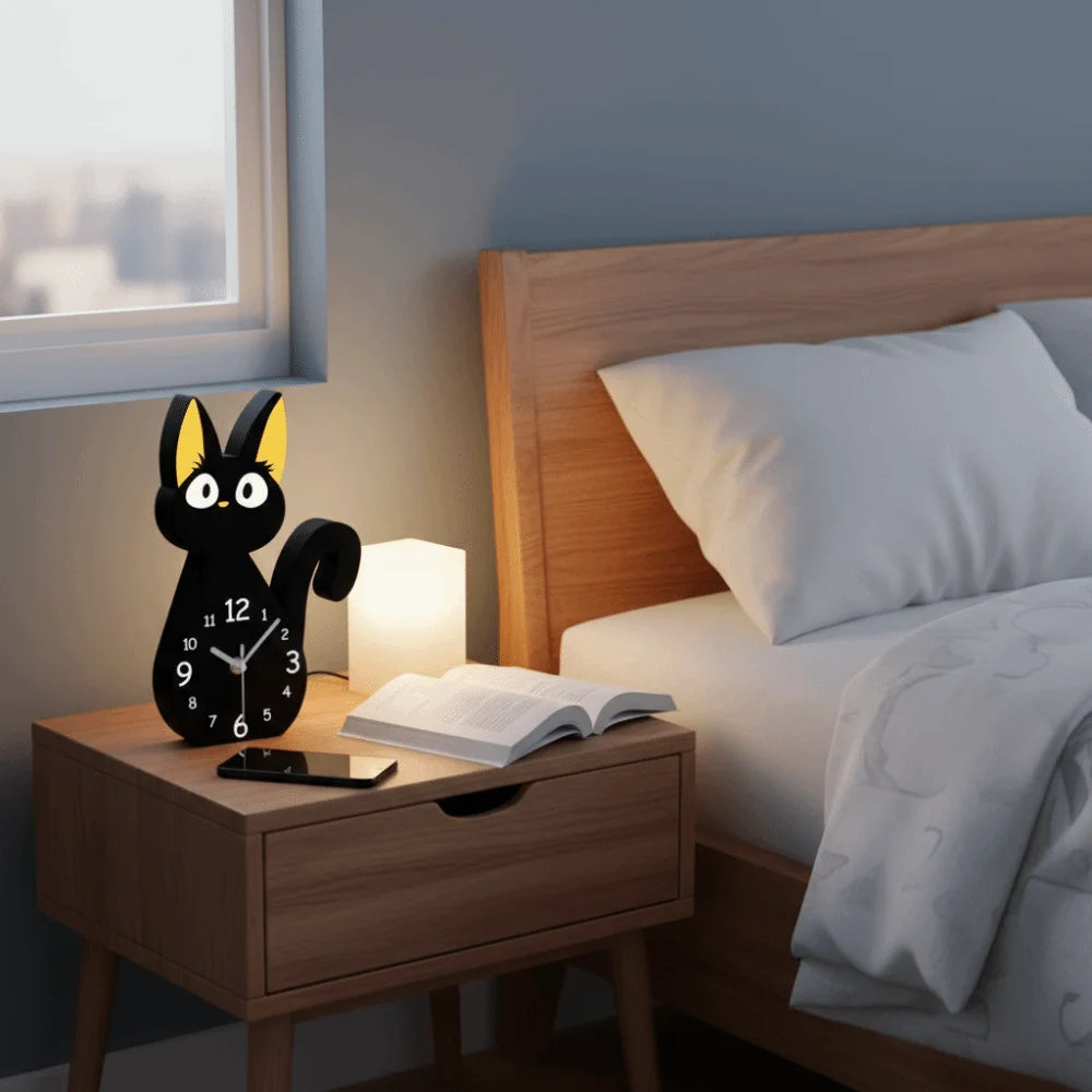Cute Cartoon Black Cats Desk Clock Modern Decorative Table Clock Silent Acrylic Black Cat Ornament Office Decor
