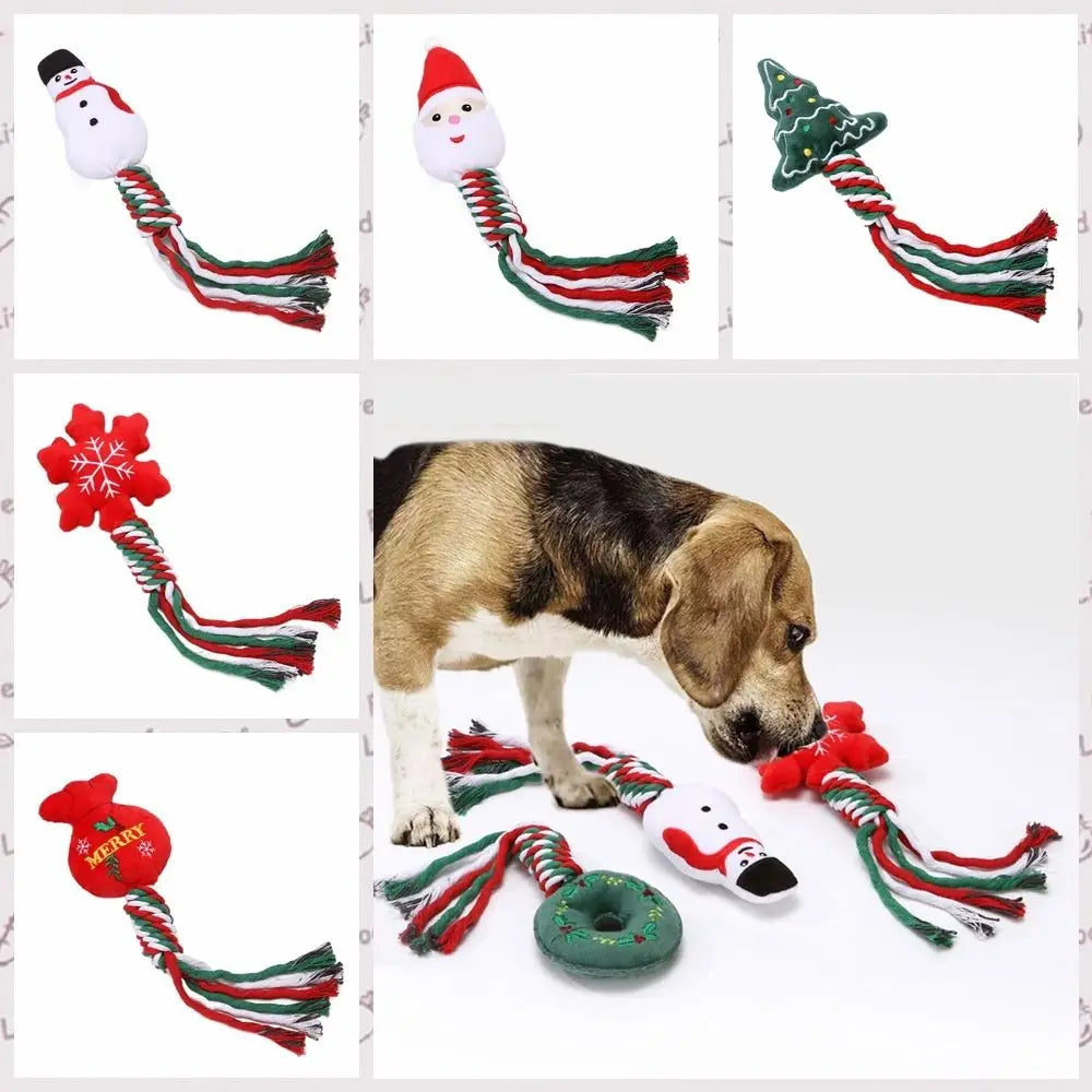 Snowman/Christmas Tree Christmas Dog Toys Plush Snowflake/Doughnut Shape Dog Squeakey Chew Toys Cotton Ropes Soft