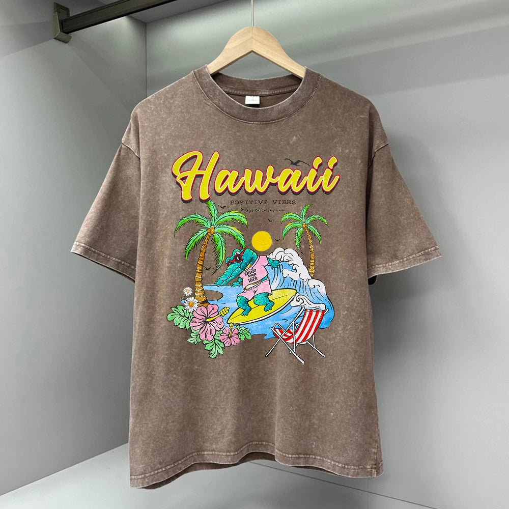 Hawaii Positive Vibes Optimism Printed Men T Shirt Fashion Cotton T-Casual Loose Streetwear Breathable Tops Oversize Tees