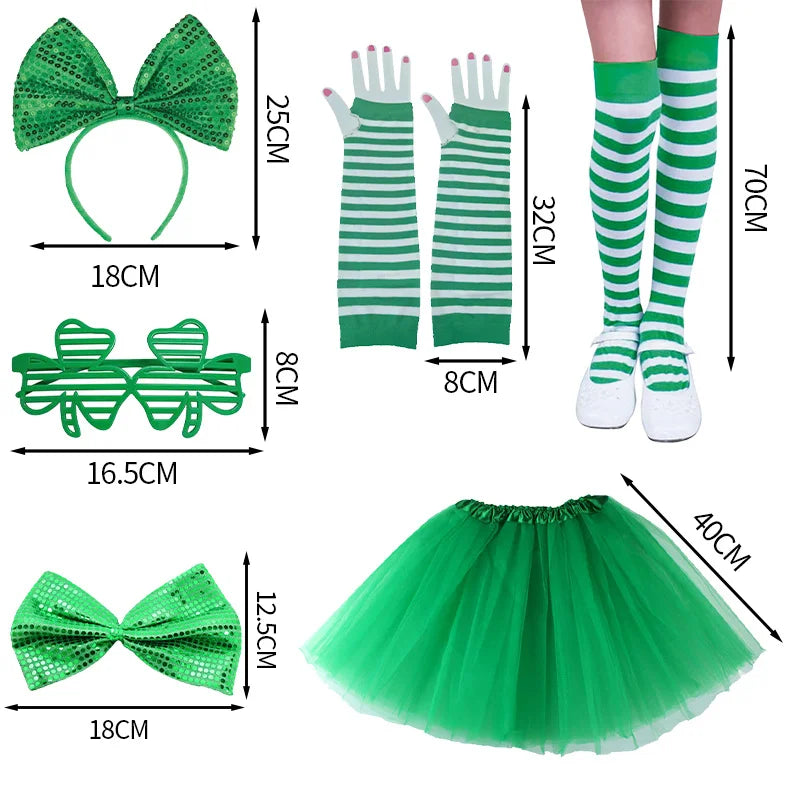 St. Patrick's Day hats, ties, skirts, various outfits suitable for Mardi Gras party role-playing supplies