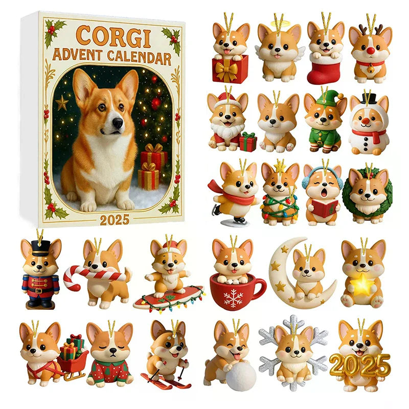 2025, 24 Days Countdown With Cute Corgi Mini Ornaments, Dog-Themed Christmas Decoration Set For Home Décor