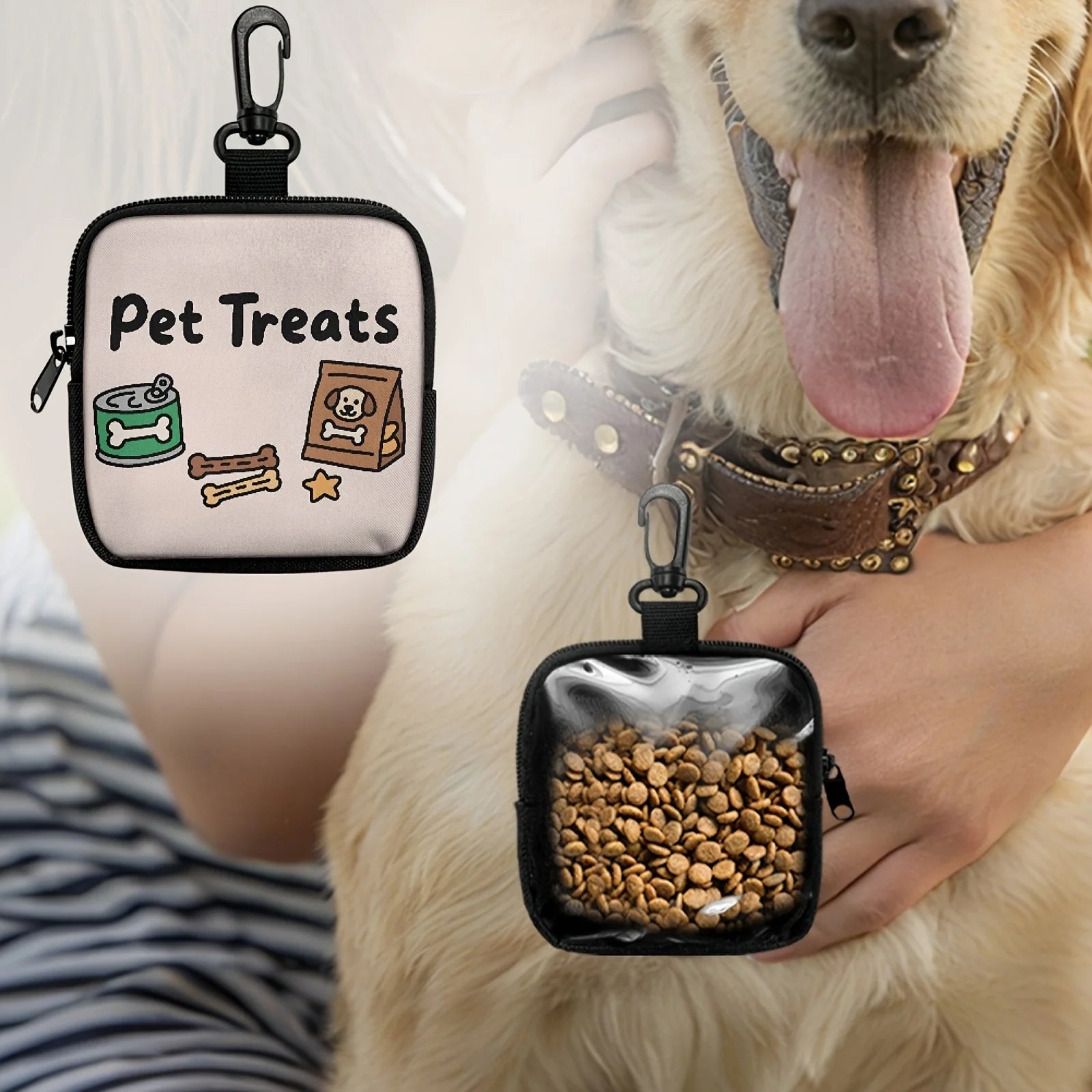 Dog Treat Bag with Hook and Zipper