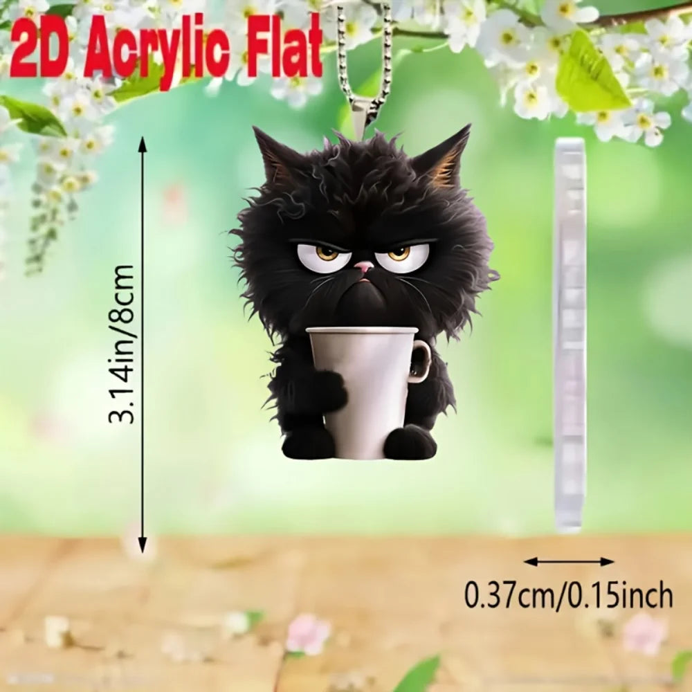 Fun Coffee Black Cat Keychain Versatile Charm,Cute Cartoon Kitten 2D Flat Acrylic Pendant,For Car,Bag,Festive,Party,Gift & Decor