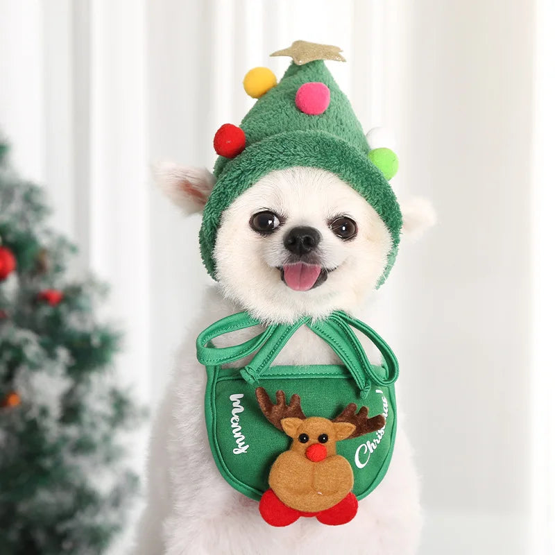 Christmas Santa Hat Dog Christmas Outfit Costume Hat and Scarf Winter Pet Accessory for Small Medium Large Dog