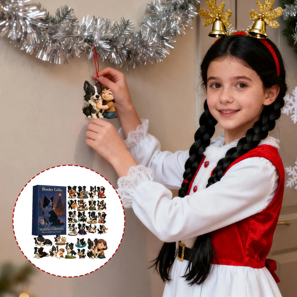 Christmas Calendar 2025 2D Acrylic Advent Dog Figurines 24-Day Animal Calendar Christmas Decorations for Kids Adults Home Decor