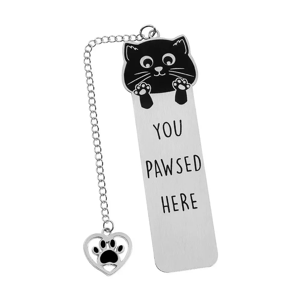 Black Cat "Please Stay Here" Stainless Steel Bookmark