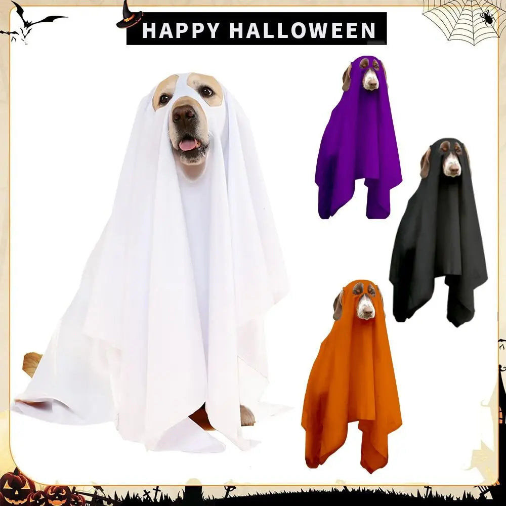 Funny Breathable Dog Ghost Cape Scary Soft Halloween Ghost Dog Costume Decorative Ghost Dog Cloak Party
