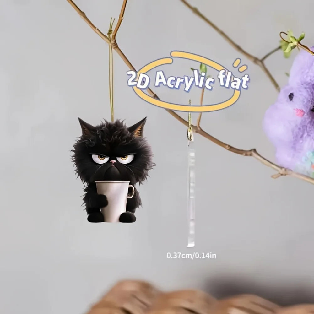 Fun Coffee Black Cat Keychain Versatile Charm,Cute Cartoon Kitten 2D Flat Acrylic Pendant,For Car,Bag,Festive,Party,Gift & Decor