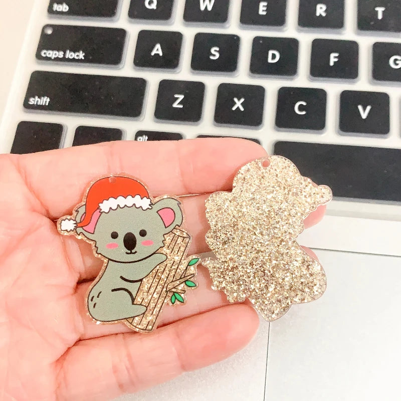 Yak Raccoon Christmas Tree Acrylic Charms Wholesale Bulk for Earring DIY Accessories 5PCS/LOT
